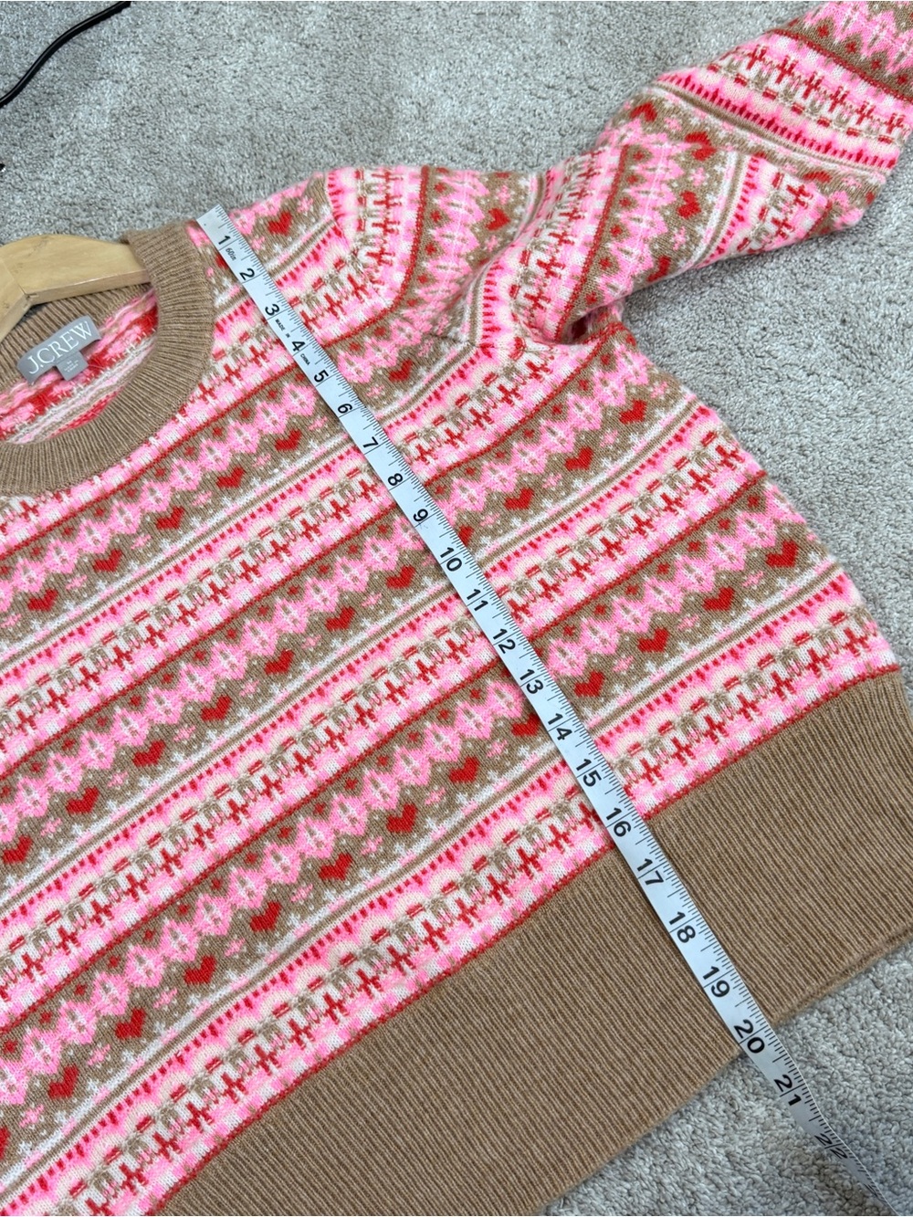 NWT J. Crew Shrunken Fair Isle Crewneck Sweater Lambswool Blend in Pink Brown M - Picture 10 of 10